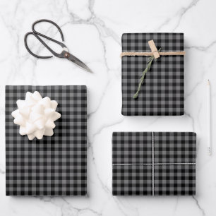 Feuille De Papier Cadeau Gingham à carreaux gris charbon noir Masculin
