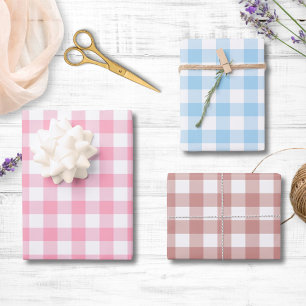 Feuille De Papier Cadeau Gingham à carreaux rose, bleu clair, mauve