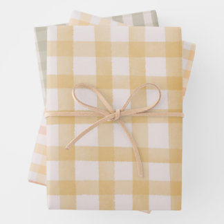 Feuille De Papier Cadeau Gingham Aquarelle Vert Jaune