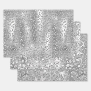Feuille De Papier Cadeau Girafe Pailletée Argent & Taches de Léopard Motifs