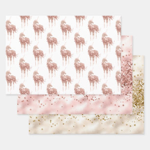 Feuille De Papier Cadeau Girl Glam rose or Confetti Parties scintillant Uni