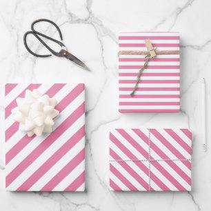 Feuille De Papier Cadeau Girl rose White Stripes Cadeau Anniversaire