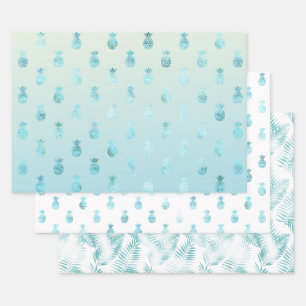 Feuille De Papier Cadeau Girly Aqua Glam Tropical Pineapples Ombre