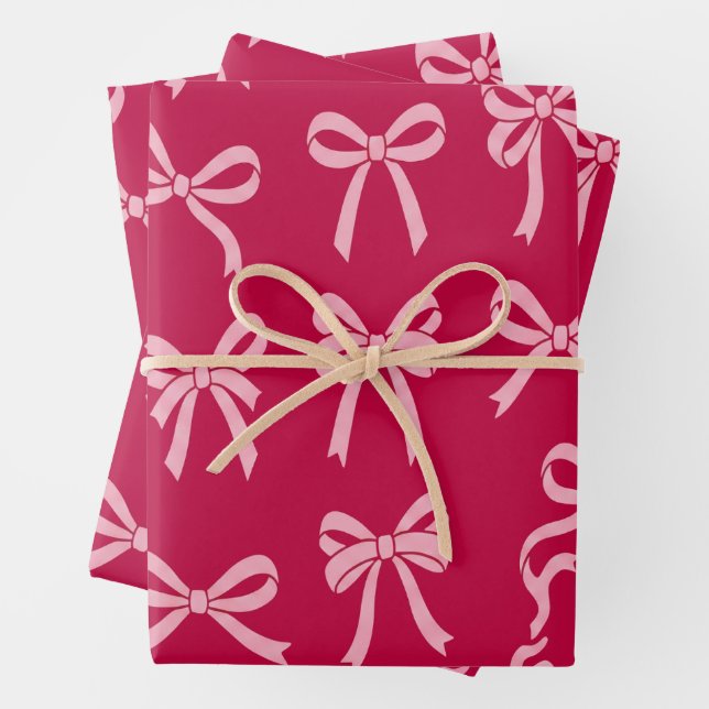 Feuille De Papier Cadeau Girly Coquette Pink Bows Pattern (En situation)