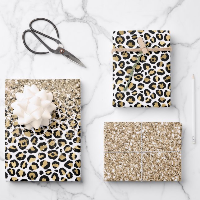 Feuille De Papier Cadeau Girly Glam Gold Empreinte de léopard Parties scint (Recto)