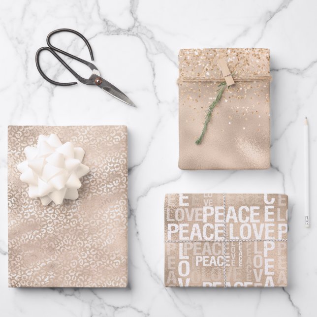 Feuille De Papier Cadeau Girly Glam Gold Love Peace Parties scintillant Emp (Recto)
