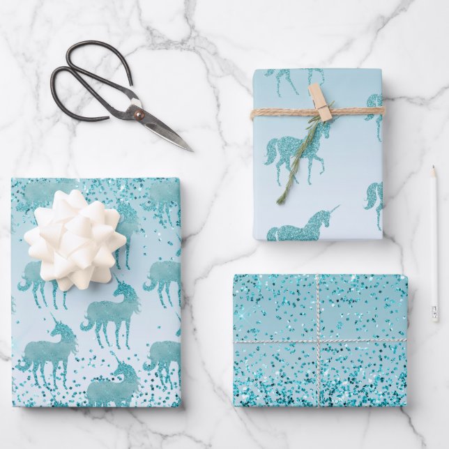 Feuille De Papier Cadeau Girly Glitz Aqua Parties scintillant Turquoise Uni (Recto)