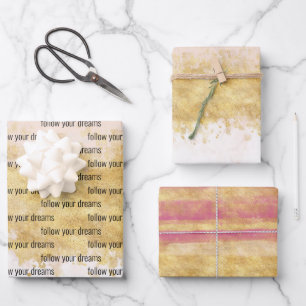 Feuille De Papier Cadeau Glace rose rouge or 