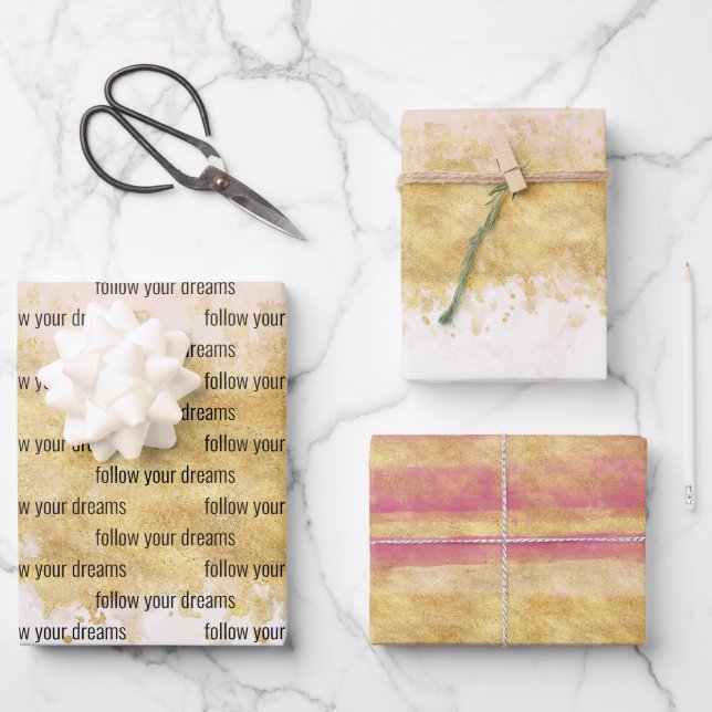 Feuille De Papier Cadeau Glace rose rouge or  (Recto)