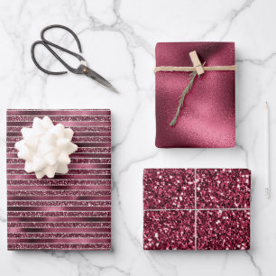 Feuille De Papier Cadeau Glam Burgundy Rouge Rose Blush Parties scintillant