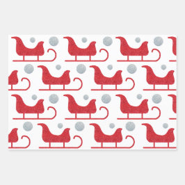 Feuille De Papier Cadeau Glam Christmas Père Noël Sleigh Snowflake Dot Part