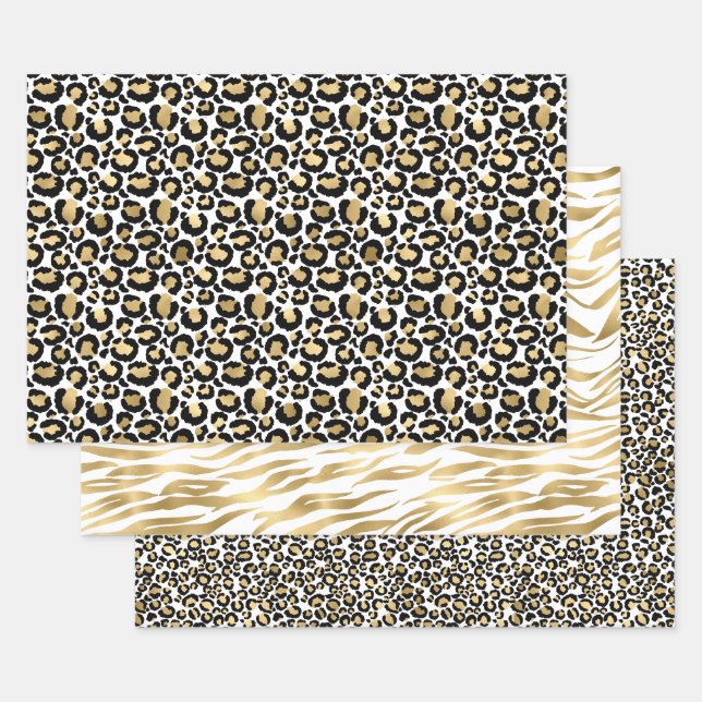 Feuille De Papier Cadeau Glam Gold Black Posters de animaux (Lot)