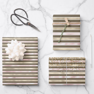 Feuille De Papier Cadeau Glam Gold Blush Pink Brown stries