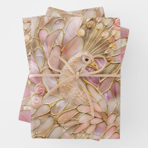 Feuille De Papier Cadeau Glam Gold Chic Pink Peacock