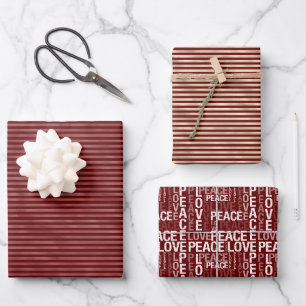 Feuille De Papier Cadeau Glam Gold Red Stripes Peace Love