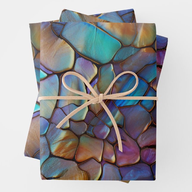 Feuille De Papier Cadeau Glam Iridescente Opal Gemstone Tissu (En situation)
