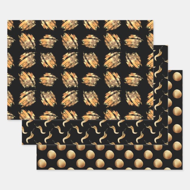 Feuille De Papier Cadeau Glam moderne noir et or (Lot)