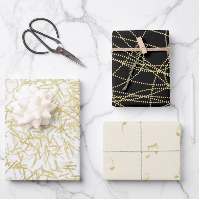 Feuille De Papier Cadeau Glam Or Blanc Glitzy Anniversaire (Recto)