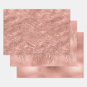 Feuille De Papier Cadeau Glam rose or Rose