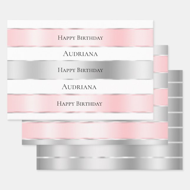 Feuille De Papier Cadeau Glam Silver Blush Pink Ribbon Anniversaire (Lot)