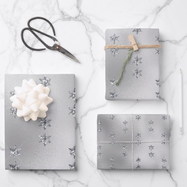 Feuille De Papier Cadeau Glam Silver Stars Noël (Recto)
