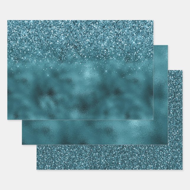 Feuille De Papier Cadeau Glam Turquoise Glitz Parties scintillant (Lot)