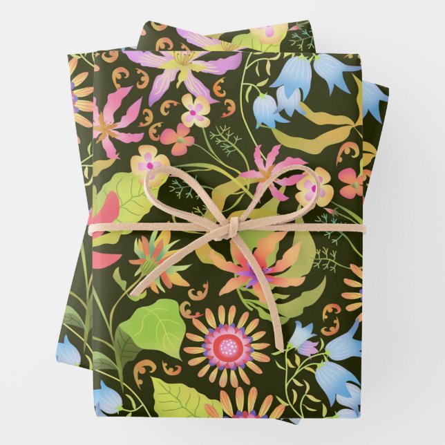 Feuille De Papier Cadeau Glamor Floral Noir (En situation)