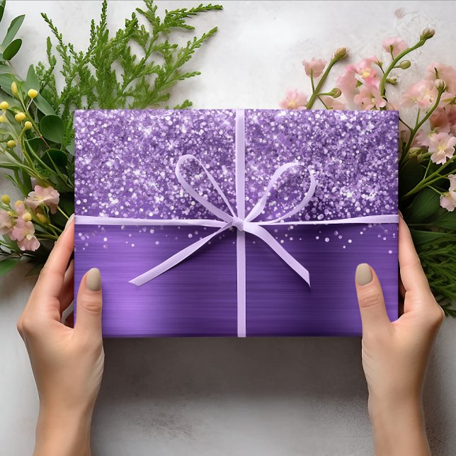 Feuille De Papier Cadeau Glitter Améthyste Purple Faux Foil (Glittery Purple Gift Wrap
)