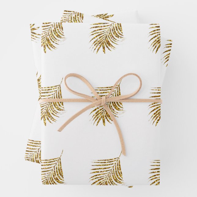 Feuille De Papier Cadeau Glittery Gold Palms Mariages tropicaux Célébration (En situation)