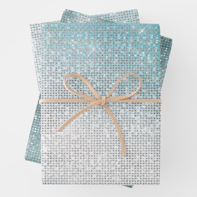 Feuille De Papier Cadeau Glitzy Aqua Ombre Sparkle (En situation)