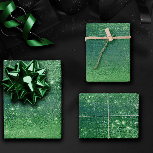 Feuille De Papier Cadeau Glitzy Foil   Shamrock Vert Faux Étincelle métalli