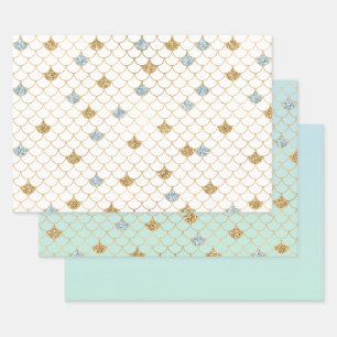 Feuille De Papier Cadeau Glitzy Mermaid Blue Gold Sparkle