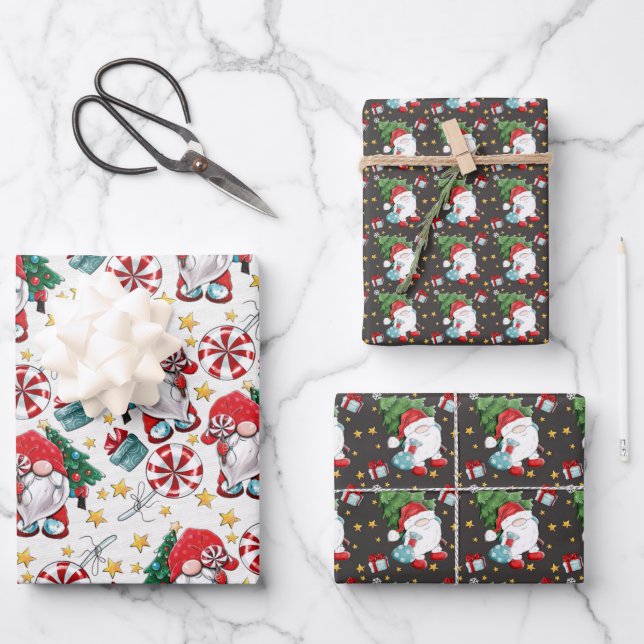 Feuille De Papier Cadeau Gnome de Noël mignon (Recto)