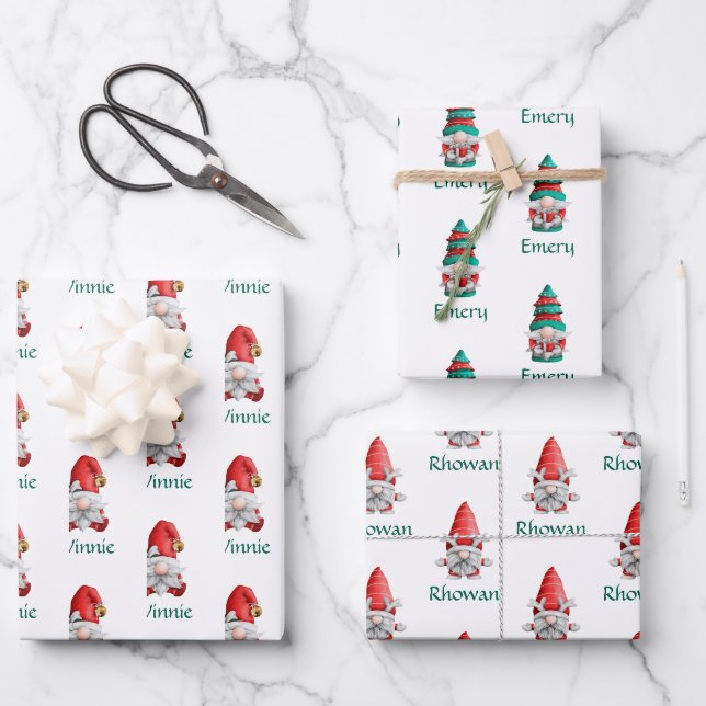 Feuille De Papier Cadeau Gnome de Noël personnalisée (Recto)