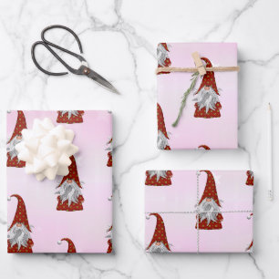 Feuille De Papier Cadeau Gnome en costume rouge