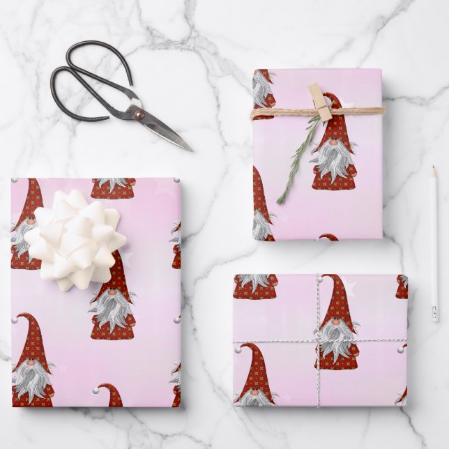 Feuille De Papier Cadeau Gnome en costume rouge (Recto)
