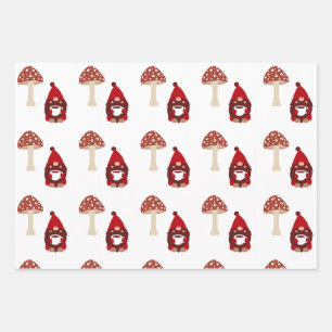 Feuille De Papier Cadeau Gnome et champignons