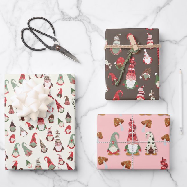 Feuille De Papier Cadeau Gnome Joyeux Petit Noël (Recto)