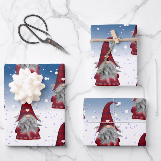 Feuille De Papier Cadeau Gnome Rouge Et Noir (Recto)