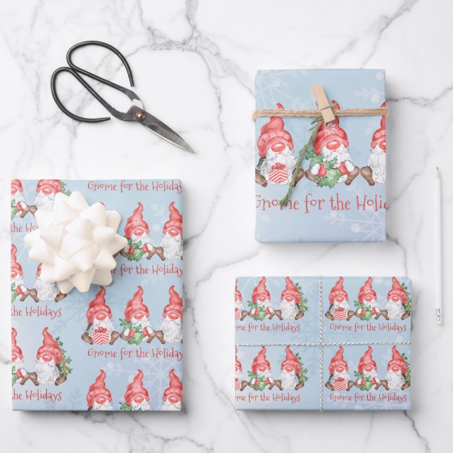 Feuille De Papier Cadeau Gnome scandinave pour Noël des Fêtes (Recto)
