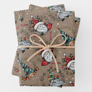 Feuille De Papier Cadeau Gnomes de Noël fantasques