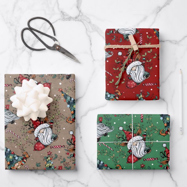 Feuille De Papier Cadeau Gnomes de Noël fantasques (Recto)
