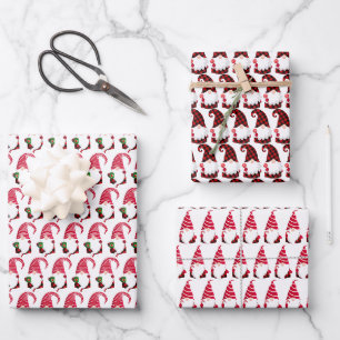 Feuille De Papier Cadeau gnomes de Noël festifs carrelés