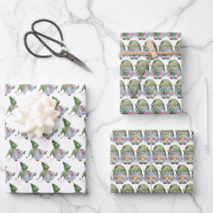 Feuille De Papier Cadeau gnomes de Noël festifs carrelés