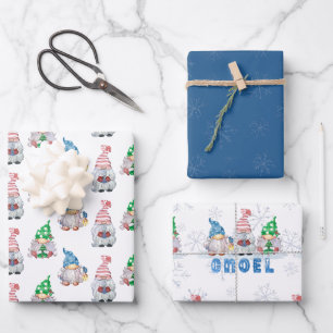 Feuille De Papier Cadeau Gnomes de Noël GNOEL Flocon de neige d'hiver