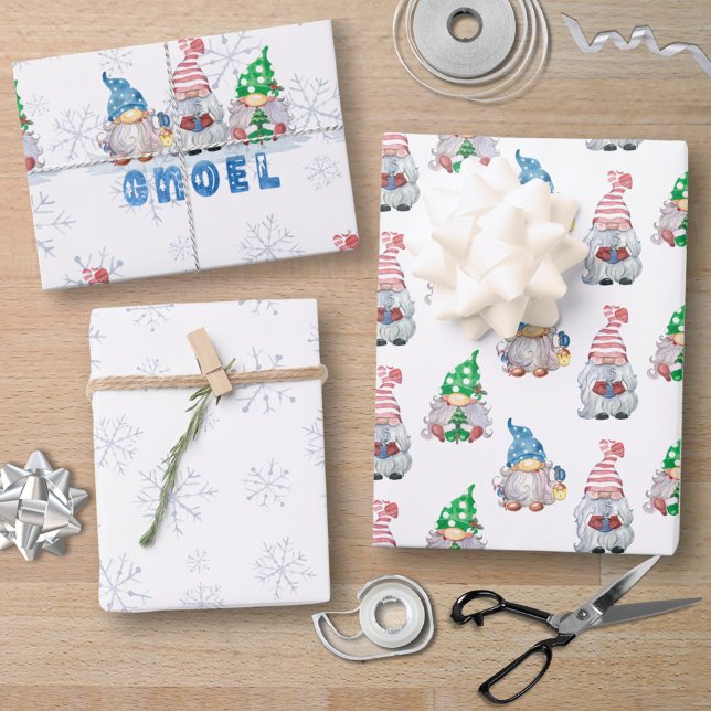 Feuille De Papier Cadeau Gnomes de Noël GNOEL Flocon de neige d'hiver (Créateur téléchargé)