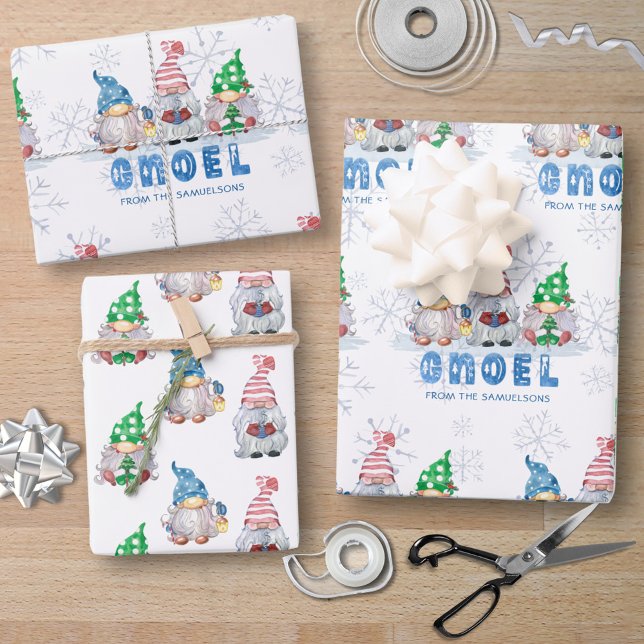 Feuille De Papier Cadeau Gnomes de Noël GNOEL Salutation personnalisée (Créateur téléchargé)