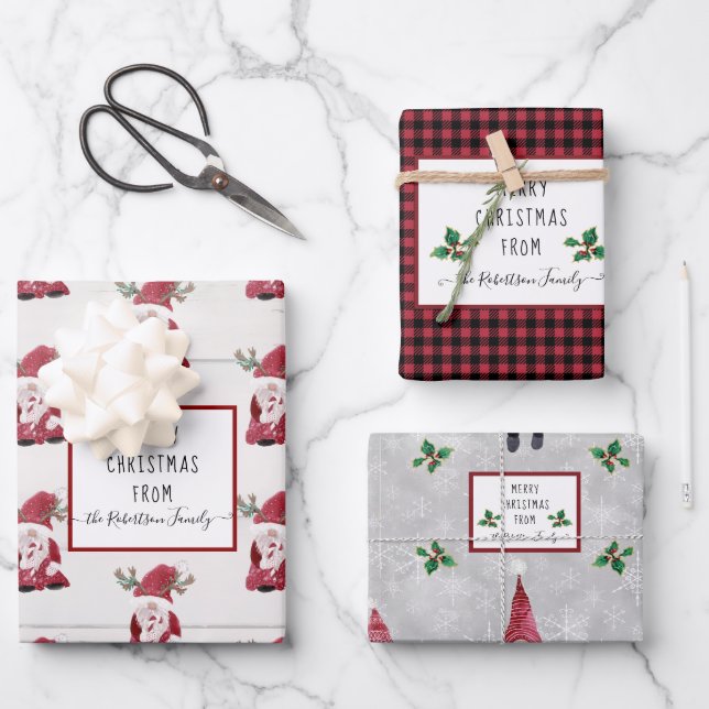 Feuille De Papier Cadeau Gnomes mignons Noël Lumière Forêt brune étoile (Recto)