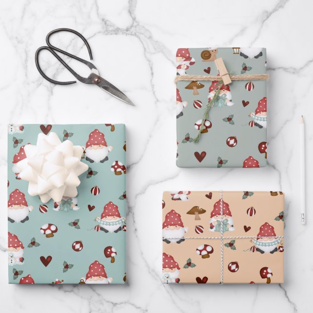 Feuille De Papier Cadeau Gnomies nordiques de Noël (Recto)