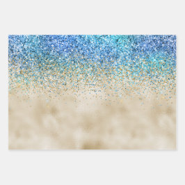 Feuille De Papier Cadeau Gold Aqua Purple Parties scintillant Sparkle